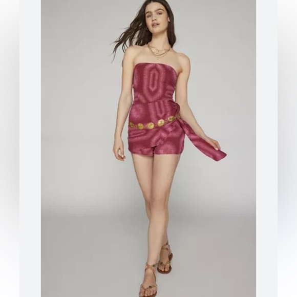 KIMCHI Blue LINEN blend strapless romper small - Picture 9 of 9